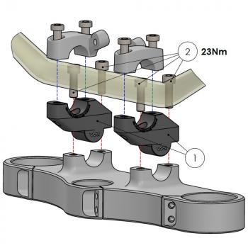 Lenkererhöhung 30 mm mit Versatz 21 mm passend für Honda CMX 1100 Rebel (SC83) 21- Schwarz Eloxiert