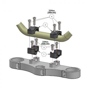 Preview: Lenkerumbau auf Fat-Bar, 20 mm Erhöhung passend für Suzuki GSF 650 Bandit (WVB5) 04-06 Schwarz Eloxiert