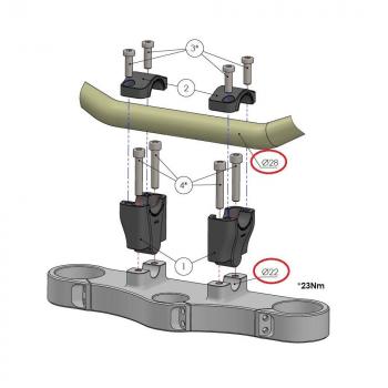 Preview: Handlebar conversion to fat-bar, 50 mm riser suitable for Yamaha XT 600 K (3 YP) 90-95