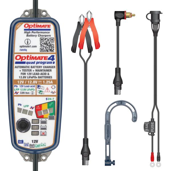 	OptiMate 4 Quad Program Premium Edition – 9-stufiges, gekapseltes, batterieschonendes Lade- & Wartungsgerät (12V/12.8V, 1.25A)