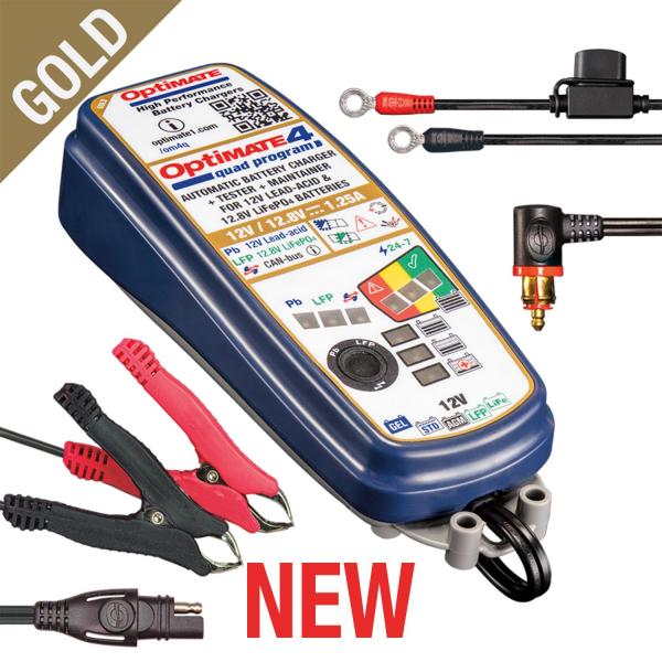 	OptiMate 4 Quad Program Premium Edition – 9-stufiges, gekapseltes, batterieschonendes Lade- & Wartungsgerät (12V/12.8V, 1.25A)