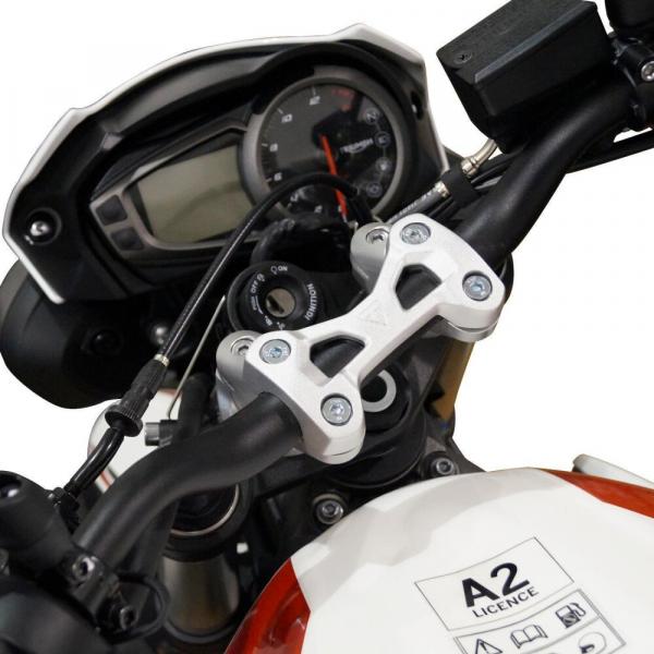 Handlebar risers 30 mm with offset 20 mm suitable for Triumph Speed Triple 1050 R (2012-2015) silver anodized
