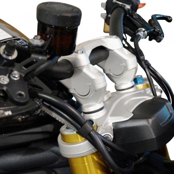 Handlebar risers 30 mm with offset 20 mm suitable for Triumph Speed Triple 1050 R (2016-2020) silver anodized