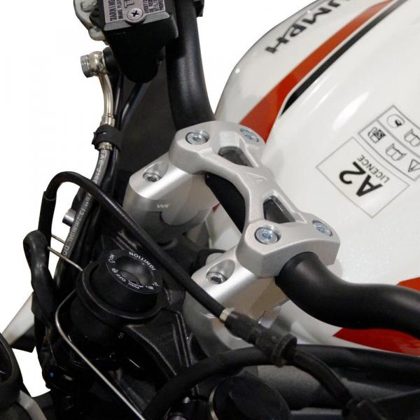 Handlebar risers 30 mm with offset 20 mm suitable for Triumph Speed Triple 1050 RS silver anodized