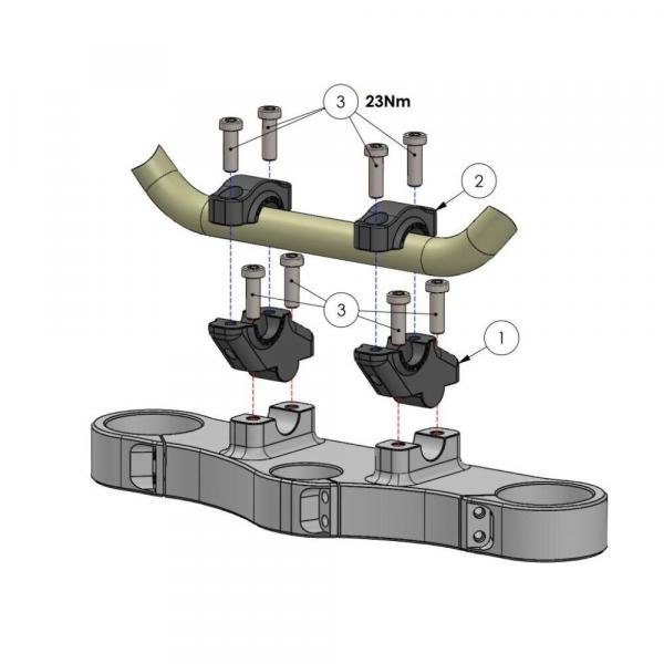 Lenkererhöhung 30 mm mit Versatz 21 mm passend für Honda XL 500 R (PD02) 82-85 Schwarz Eloxiert