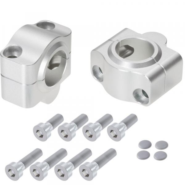 Handlebar conversion to fat-bar, 20 mm riser suitable for Kawasaki KL 250 (KL250A) 78-82 silver anodized