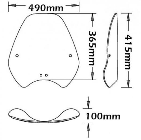 Pare-brise convient à BMW R850 R (09/2002-) & R1150 R - Hauteur 365mm